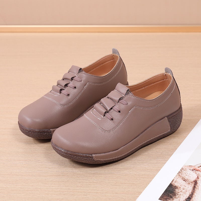 New Plus Size Sneaker Women'S Korean-Style Thick-Soled Rocking Shoes Women'S Genuine Leather Slip-On Wedge Casual Moms Shoes - Image 1